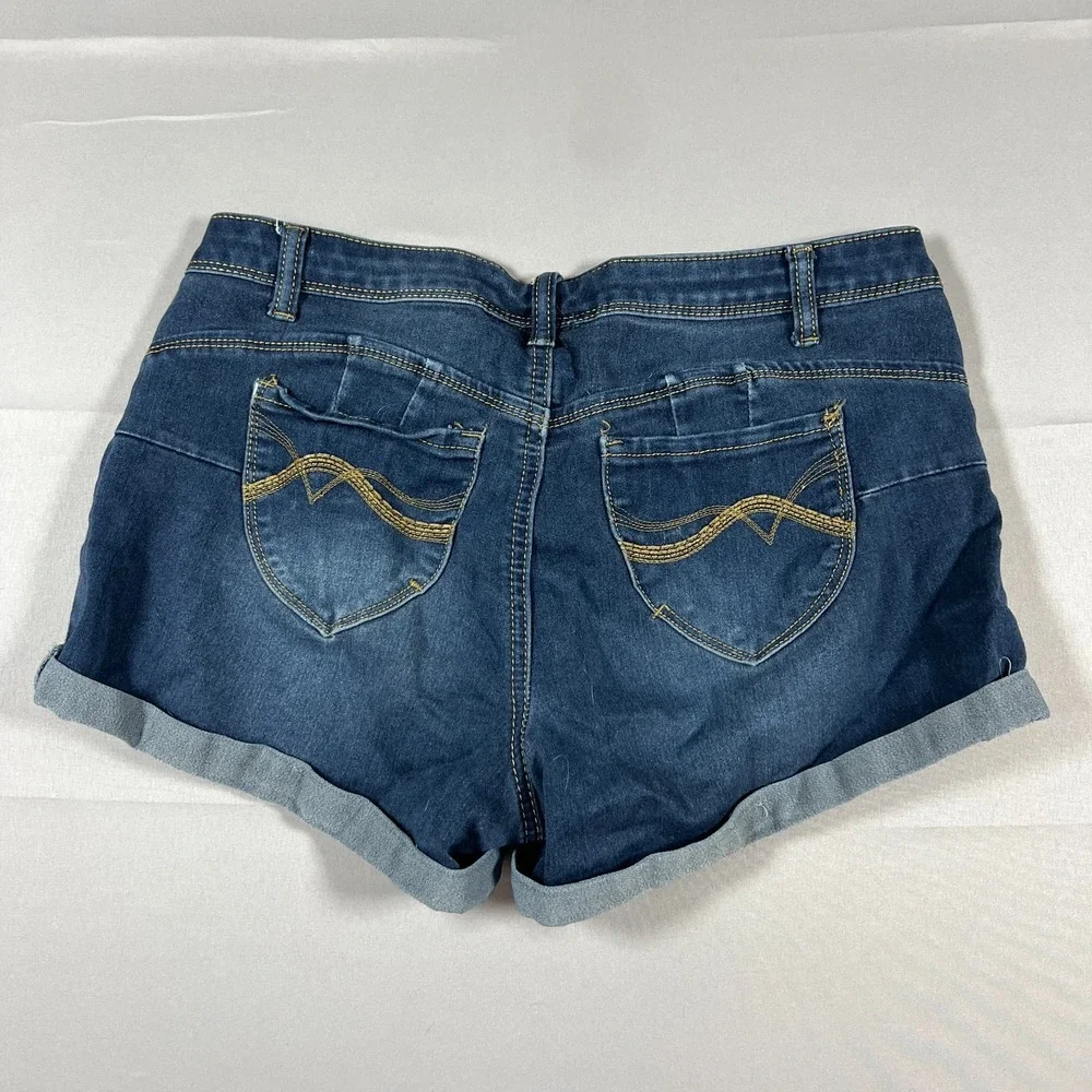 Hot Kiss Get The Lift Shorts Womens 9 Blue Denim Cotton Distressed Cuffed Hem